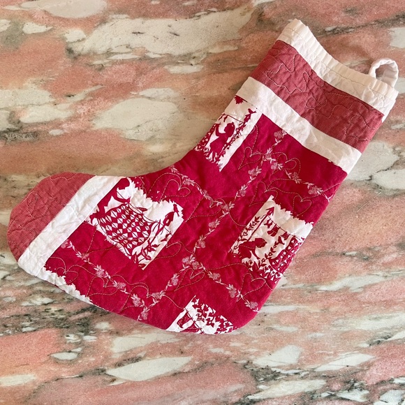 Hand Made Quilted Christmas Stocking Red White Adorable Heart Quilting Vintage - Picture 2 of 5